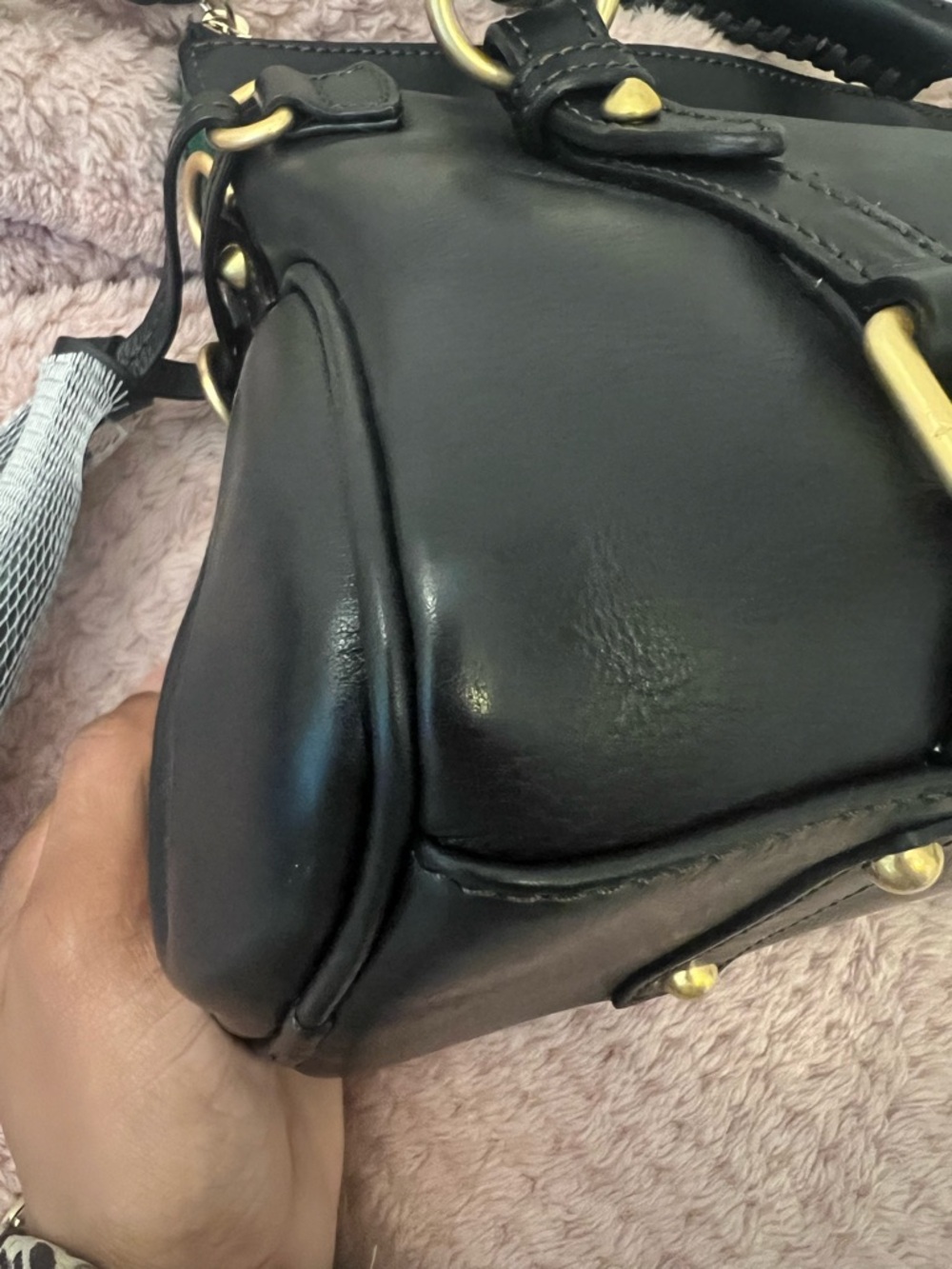 Dooney & Bourke Black Florentine Leather Satchel with Gold Hardware - Picture 8 of 14